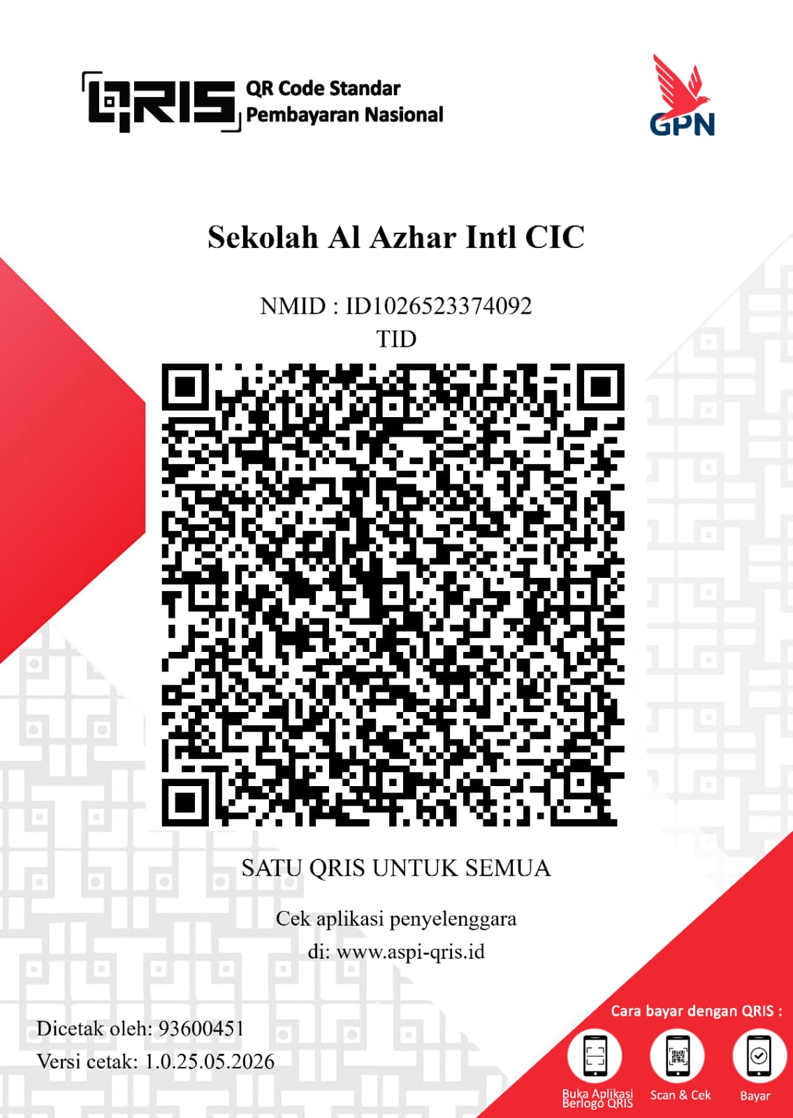 QRIS donasi Yayasan Al Azhar International CIC